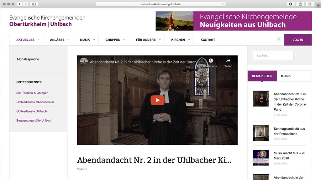 Videopredigten auf der Kirchengemeinde-Website