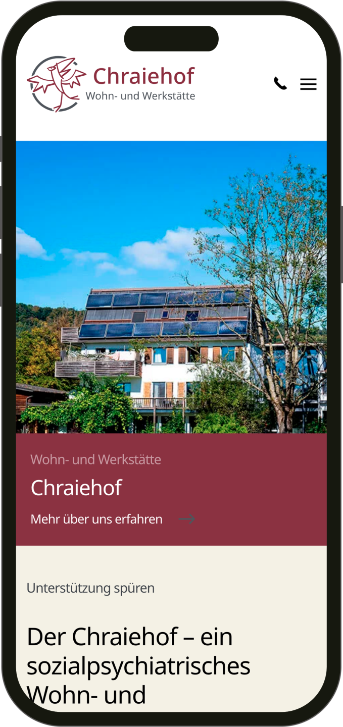 Chraiehof mit neuer Webpräsenz in Mobildarstellung